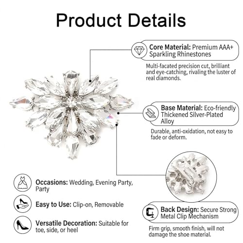 4Pcs Shoe Clips Charms for Women Rhinestone Shoe Clips Sliver Rhinestone Shoe Clips Elegant Crystal Sparkling Heels for Bridal Wedding Shoe Charms Decoration