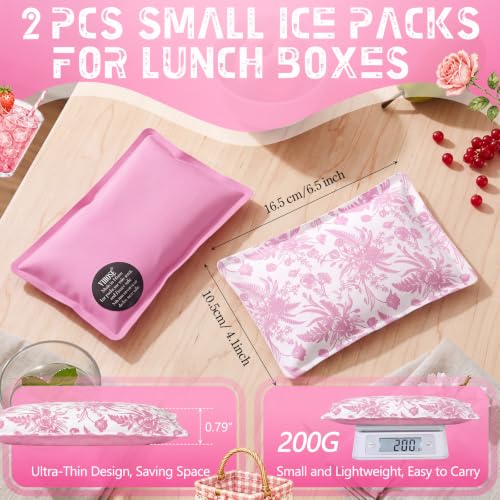 VIHOSE 2 Pcs Ice Packs for Lunch Box Bag - color: Pink, style: Floral