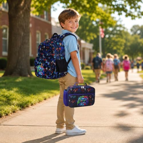 RHCPFOVR Kids Lunch Bag - Insulated Lunch Box for Boys Girls,Washable Lunch Bag and Reusable Toddler Leak-proof Lunchbox for School and Daycare - color: Dark Blue Games