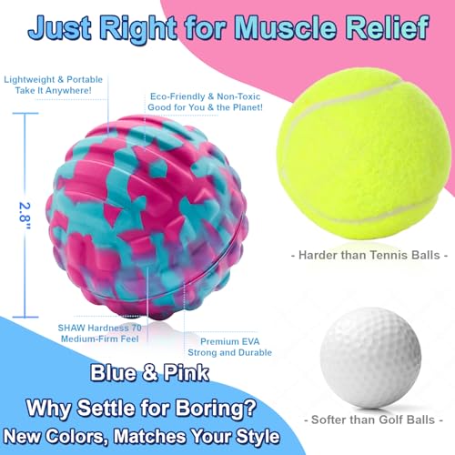Deep Tissue Massage Ball for Exercise & Recovery - SGS Certification - Targets Back, Shoulder, Legs&Feet - Relieves Muscle Knots, Joint Pain&Tightness, Pressure Point Therapy- Myofascial Release Ball - color: Blue&pink, size: 1-Pack | 2.8-inch