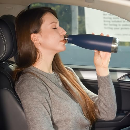MEWAY 17oz Sport Water Bottle 12 Pack Vacuum Insulated Stainless Steel Leak-Proof Double Wall Cola Shape Water Bottle,Keep Drinks Hot & Cold (Navy,12 Pack) - color: Navy