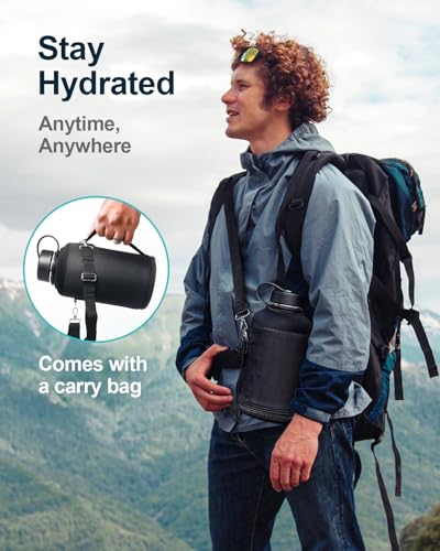BUZIO Water Bottle Insulated Sleeve, Bottle Carrier with Strap - color: Black, size: 64oz