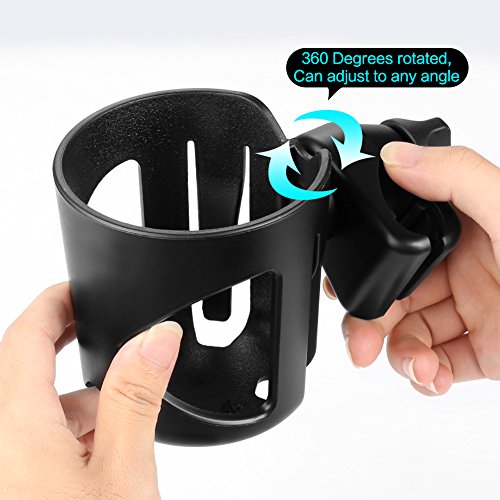 Accmor Stroller Cup Holder, Universal Cup Holder for Walker Wheelchair Bike Scooter, 360° Rotatable Stroller Cup Holder Attachment Walker Wheelchair Accessory - color: All Black