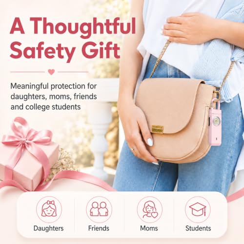 Rechargeable Personal Alarm for Women - Travel College Dorm Essentials - color: Light Pink