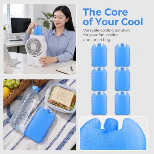 6Pcs Portable Air Conditioner Ice Packs, Reusable Blue Freezer Ice Cubes for Cooling Fan Holder Compact Packs for Outdoor Camping Party and Indoor Use