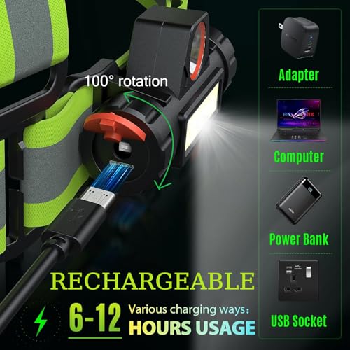 500LM Running Lights for Runners, Adjustable 100° Beam Running Light Vest, 360° Reflective Running Gear Rechargeable, Runners Lights for Night Safety, Lighted Vest for Walking/Cycling/Jogging