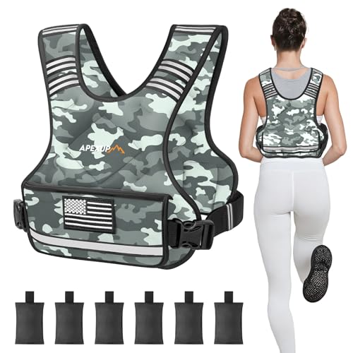 APEXUP Adjustable Weighted Vest, 4-10lb/12-18lb/20-32lb Vest with 6 Ironsand Weights and Large Pocket, Weight Vest for Men Women Strength Training, Running, Walking - color: Grey Camo, size: 4-10lbs
