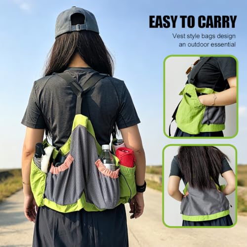Lightweight Hiking Vest Bag, Multi‑Pocket Adjustable Running Chest Pack, Utility Outdoor Vest Pouch for Women, Men & Kids - color: Green