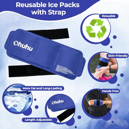 Ohuhu Ice Pack for Injuries Reusable, 2-Pack Hot & Cold Gel Wrap with Strap - color: Blue, size: 14.5"x5.5"(2 Pack)