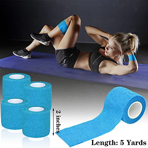8 Pack 2 in x 5 Yards Cohesive Wrap Self Adhesive Bandage Wrap Elastic Self Adherent Bandage Self Stick Vet Tape for Athletic, Wrist, Ankle, Knees, Pets (Blue) - color: Blue, size: 2 Inch