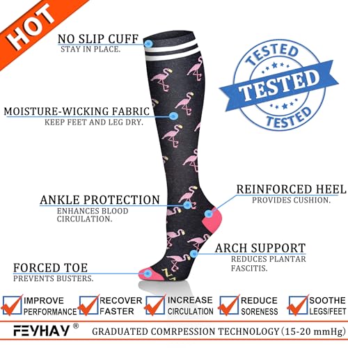 FEYHAY Copper Compression Socks (8 Pairs) 15-20 mmHg Circulation is Best Athletic & Daily for Men & Women, Running, Climbing - color: 13 Colour Mixture, size: Small-Medium