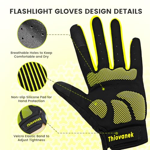 Rechargeable 4 LED Flashlight Cycling Gloves Hands Free Led Gloves for Men - color: Green, size: Large