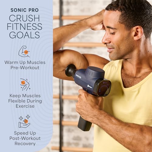 Lifepro SonicPro Massage Gun Percussion Muscle Massager with Heat, 9 Heads - color: Blue, size: Pro