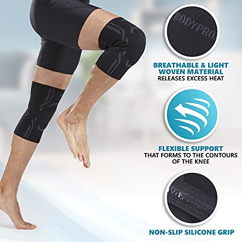 Bodyprox Knee Compression Sleeve for Men and Women (2 Pack), Knee Support Brace for Running and Work out (X-Large)… - size: X-Large