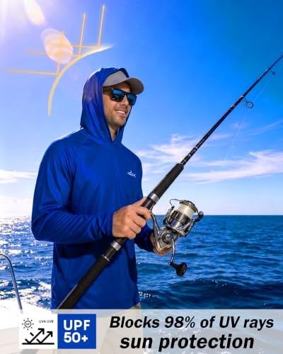 Men's UPF 50+ Fishing Hoodie Sun Shirt, Quick Dry Long Sleeve - color: Royal, size: X-Large