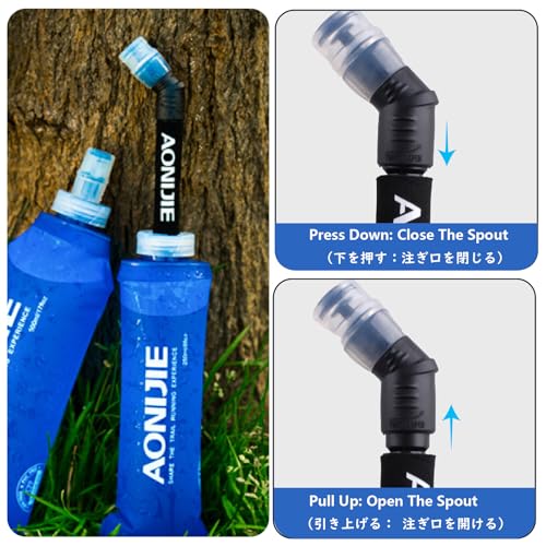 JEELAD Soft Folding Water Bottles BPA-Free Leak-Proof TPU Soft Running Water Bottles Collapsible Flask Hydration Pack Vest Ideal for Running Hiking Cycling Outdoor - color: 500ml / 16.9oz with Straw