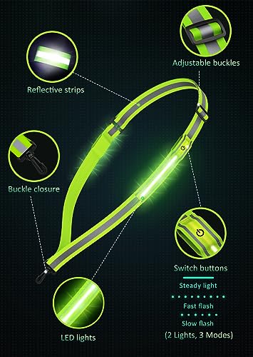 Ylzzrs LED Reflective Belt Sash Walking Gear,Safety Lights for Walkers at Night,High Visibility Safety Rechargeable Reflective Running Gear for Men Women Kids Night Dog Walking Gear - color: Green