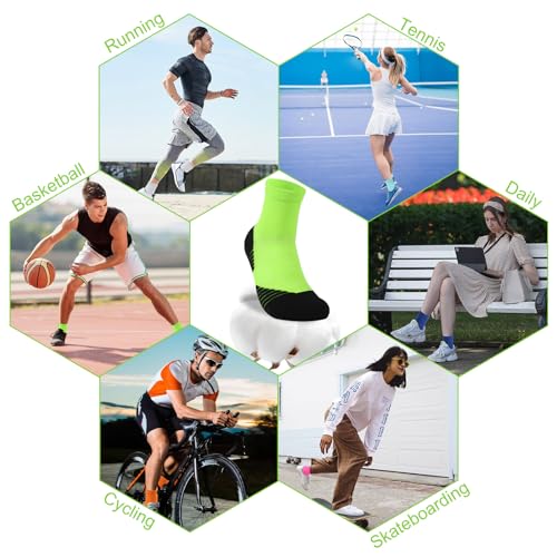 NIcool Cycling Socks For Men, 1/3 Pairs Bright Seamless Compression Running Crew Socks Youth Cushioned Tennis Quarter Socks - color: 1 Pair Green