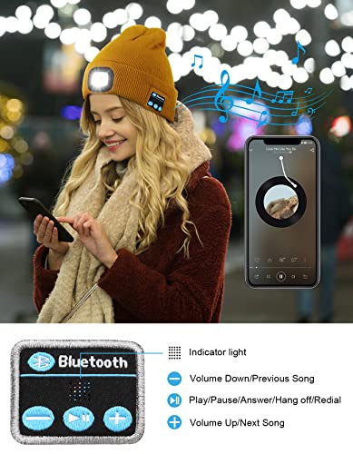 Wmcaps Bluetooth Beanie with LED Light and Headphones, Christmas Tech Gifts - color: Fluorescent Yellow