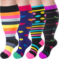 4 Pairs Plus Size Compression Socks,Extra Wide Calf 20-30 mmHg Knee High Compression Socks for Men Women Circulation - color: 02-polka Dot Pink, size: 3X-Large