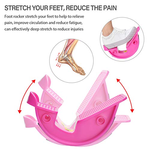 Foot Rocker Calf Stretcher Ankle Plantar Board for Achilles Tendonitis, Muscle Stretch, Feet and Shin Splint Pain Relief - Improve Calf Flexibility, Ankle Mobility - Rose