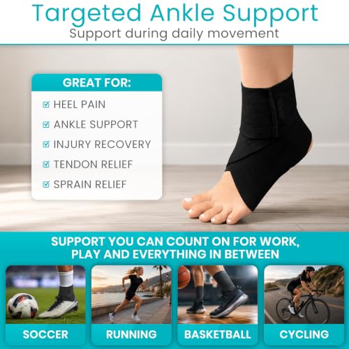 Vive Ankle Wrap (2 Pack) - Strap Heel Brace Stabilizer for Sprained Foot - color: Black