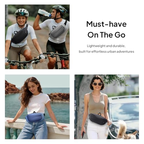 TOPEAST Fanny Pack with Hidden Water Bottle Pocket, Water Resistant Nylon Waist Bag, Lightweight Crossbody Sling Bag for Men & Women, Large Capacity for Travel, Running, Walking & Cycling - color: GREY