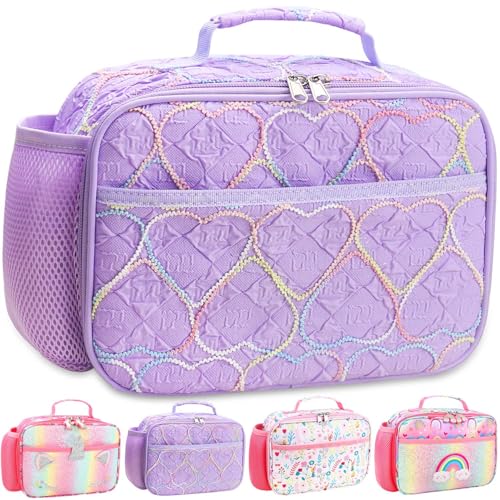 RHCPFOVR Kids Lunch Bag - Insulated Lunch Box for Boys Girls,Washable Lunch Bag and Reusable Toddler Leak-proof Lunchbox for School and Daycare - color: Purple Embroidery