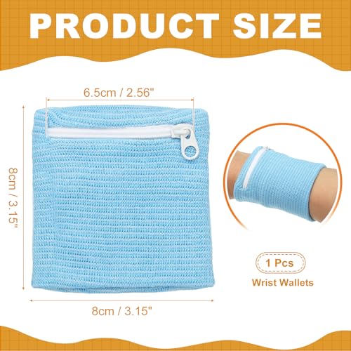 Wrist Wallet Wristband with Zipper,Cotton Wrist Band SweatBands - color: Sky Blue