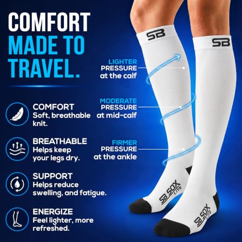 SB SOX Lite Compression Socks for Flying (15–20 mmHg) - color: White/Black, size: L/XL