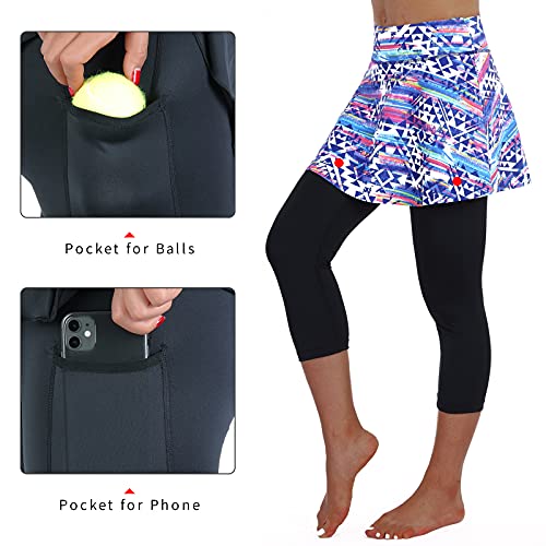 ANIVIVO Women Skirted Leggings Tennis Yoga Legging with Skirt - color: Colorful Skirt Capri, size: XX-Large