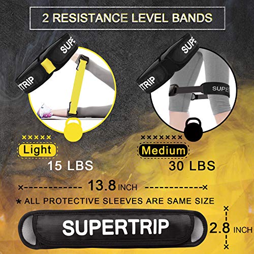 Supertrip Resistance Loop Bands with Protective Sleeves Booty Bands for Women Men 2 Pack Latex Resistance Bands and 1 Pair Non-Slip Functional Sleeves Nylon Webbing Neoprene Padding