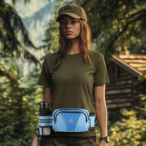 Fanny Pack for Men Women Waist Bag with Water Bottle Holder for Hiking, Travel,Dog Walking, Workout (Light Blue) - color: Light Blue