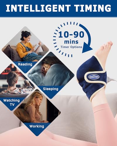 JOBYNA Heated Ankle Wraps for Planters Fasciitis/Achilles Tendinitis Pain Relief, 1 Pack Electric Ankle Heating Pad for Sprained Ankle, Arthritis Foot Heel Pain Relief, 86℉-158℉ & Auto Shut-Off