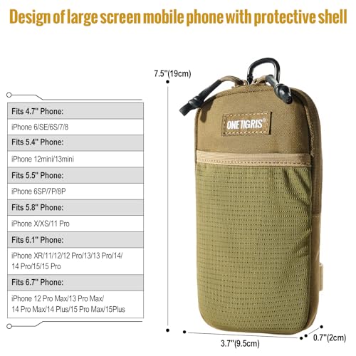 ONETIGRIS Backpack Strap Pouch, MOLLE Phone Holster for Backpack & Belt - color: Brown