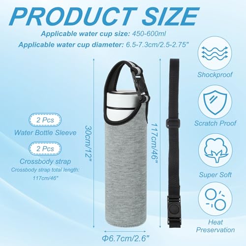 uxcell 2pcs Neoprene Water Bottle Sleeve, 15.5-20oz Insulated Water Glass Bottle Carrier Bag Collapsible Drink Bottle Sleeve Cover Holder with 2 Straps, Gray - color: Gray