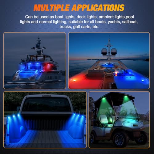 Nilight Marine Boat Light 4 PCS 10LED RGB Wireless Multi Color Lights - color: 4PCS RGB Boat Light