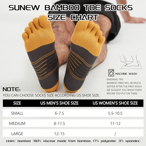 Sunew 3 Pairs Toe Socks for Men Women,Viscose Bamboo Breathable Athletic Running Five Finger Ankle/Quarter Socks - color: Grey Blue Green, size: Small