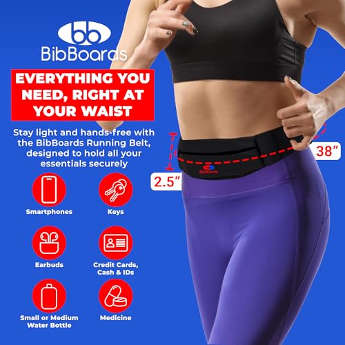 BibBoards Running Belt for Phone, Black, 38-48 in - color: Black, style: 38 Inch