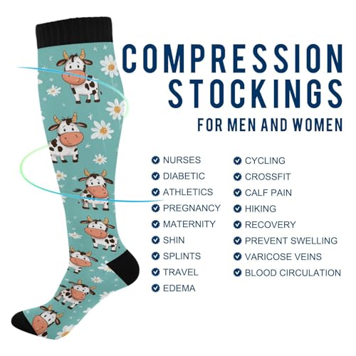 Wusikd Heartbeat Symbol Compression Socks for Women and Men Circulation Black Long Socks for Athletic Running 1 - color: Cow