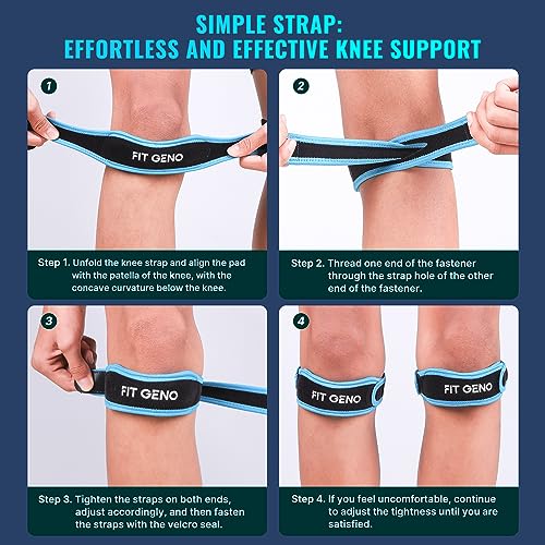 Fit Geno Knee Strap Patella Tendon Support: Patellar Stabilizing & Pain Relief for Man and Women - Knee brace for Runner's & Jumper's, Tendonitis, Running, Volleyball, Basketball (2-Pack) - color: Blue