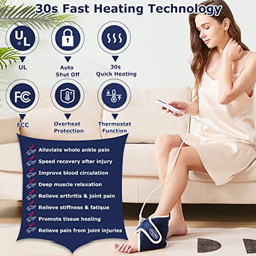 CAMECO Electric Ankle Heating Pad for Achilles Tendinitis Pain Relief, 30s Quick Heating & 86℉-158℉ Heated Ankle Brace for Women Men Home Office, Ankle Heat Wrap for Arthritis Swelling