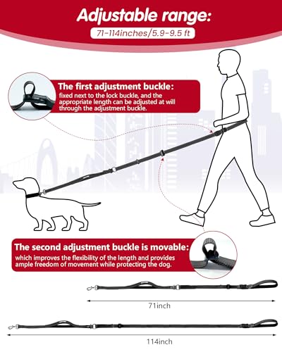Hands Free Dog Leash, Multifunctional Crossbody Dog Leash - color: Black, size: Large-5.9-9.5ft