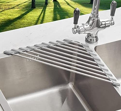 Ahyuan Roll up Dish Drying Rack Over The Sink Kitchen Roll up Sink Drying Rack Portable Dish Drainer Foldable Dish Drying Rack (Warm Gray, Triangle 16.3''X9.4'') - color: Warm Gray, size: Triangle 16.3 inches x 9.4 inches