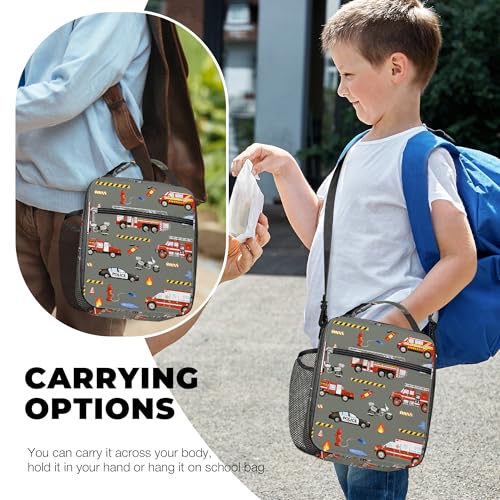 Clastyle Car Insulated Kid Lunch Bag for Boy Lunch Box, Red Fire Truck - color: Fire Truck