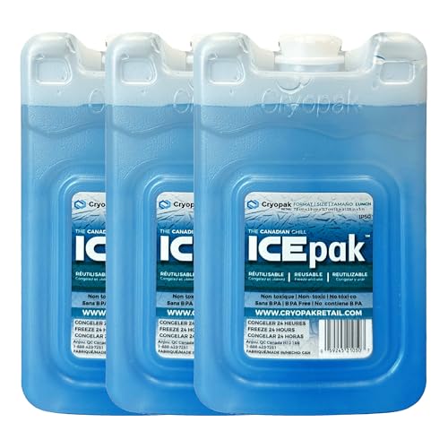 Cryopak ICEpak Hard Shell Reusable Ice Packs for Coolers and Lunch Box Use, Freezer Safe Gel Design, Professional Grade Cooling, Non-Toxic and BPA Free, Essential Travel Accessories - size: Lunch (3 Pack)