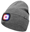 ATNKE LED Lighted Beanie Hat,USB Rechargeable 4 LED Red and Blue Flashing Running Headlamp Cap Gifts for Men and Women - color: #Grey