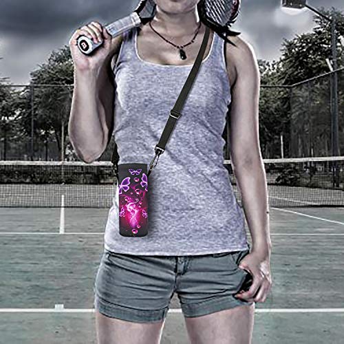 AUPET Water Bottle Sling Bag Carrier Crossbody Sleeve,Insulated Neoprene Bottle Case Holder Pouch Cover 500ML/17oz with Shoulder Strap for Walking Women Men - color: Butterflies