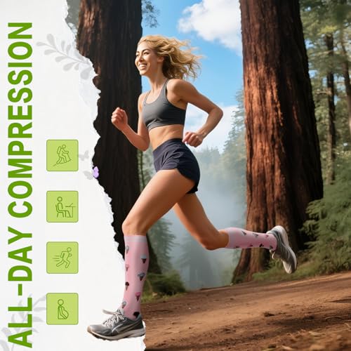 6 Pairs 20-30 mmHg Knee High Compression Socks, Unisex, Running, Travel - color: E-cow, size: Large-X-Large