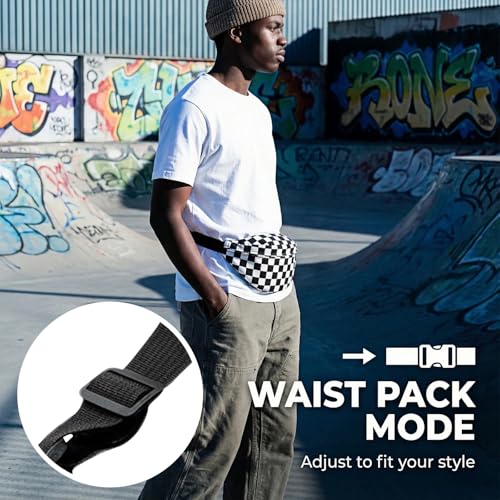 Fanny Pack For Women and Men Waist Bag Fashion Waist Packs Adjustable Belt Bag Canvas Crossbody Fanny Bag for Running Hiking Sports Exercise Travel - color: Black White